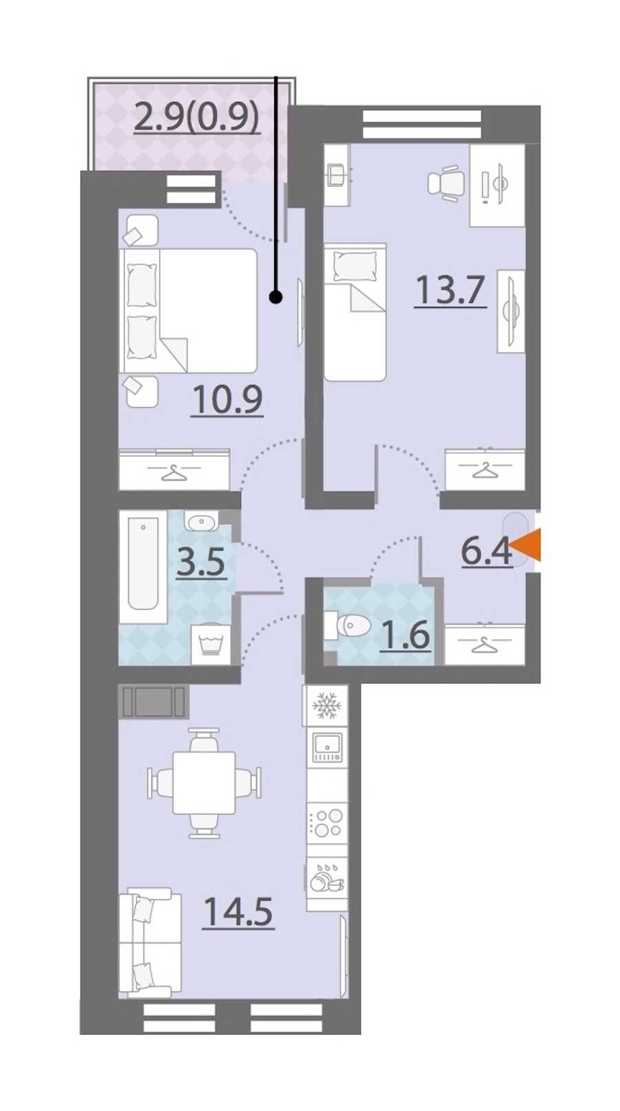 Двухкомнатная квартира в : площадь 51.5 м2 , этаж: 17 – купить в Санкт-Петербурге